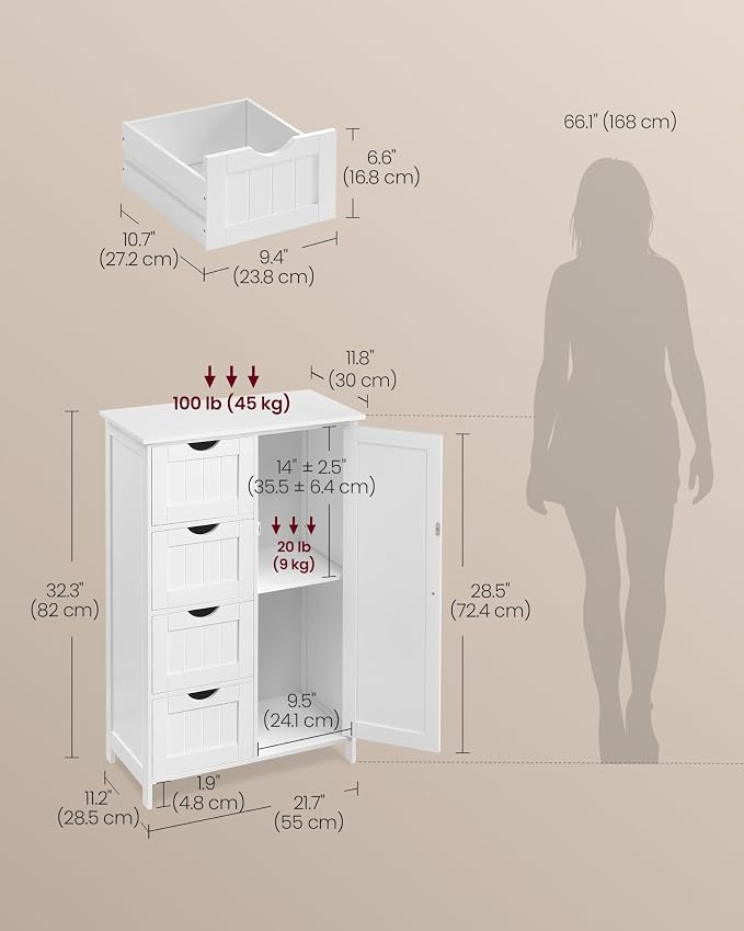 VASAGLE Storage Cabinet with Drawers, Freestanding Floor Cabinet with Door - Image 3