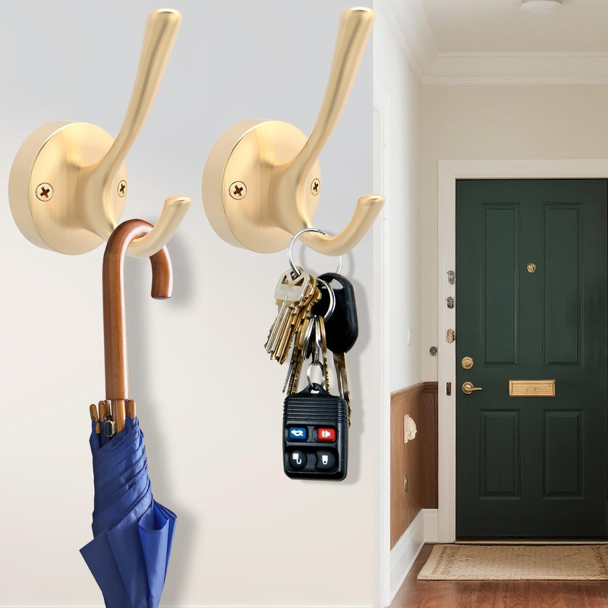 Gold Hat and Coat Hooks, 4 Pack Heavy Duty Coat Robe Hook, Metal