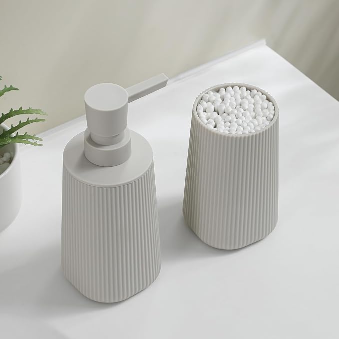 Bathroom Accessories 2 Piece Soap Dispenser and Toothbrush Holder Set Striped - Image 4