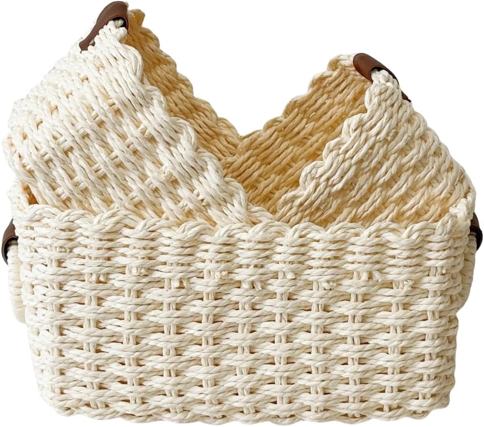 QINGTUHONE Woven Paper Rope Wicker Basket for Organizing