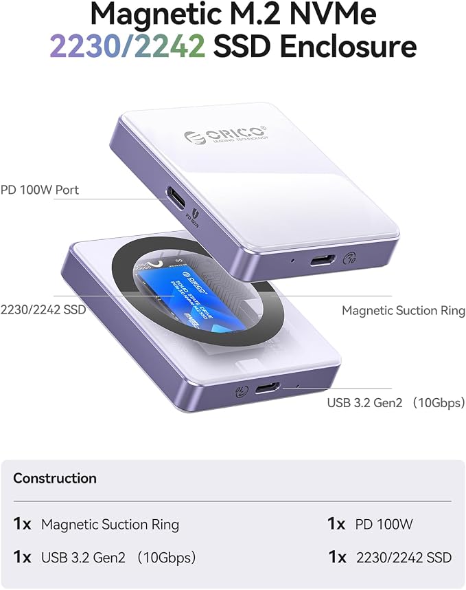 ORICO 10Gbps Magnetic M.2 NVMe SSD Enclosure - Image 2