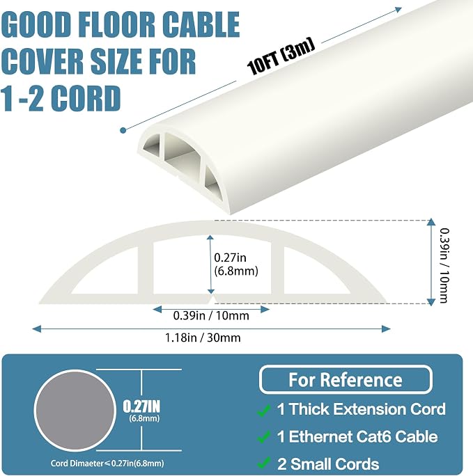 Floor Cord Covers for Wires 10FT Cable Hider Wire Cover Self Adhesive Cord - Image 2