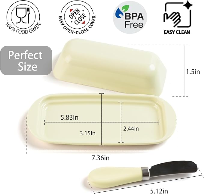 Butter Dish with Lid and Knife, Durable Countertop & Fridge Butter Keeper - Image 3