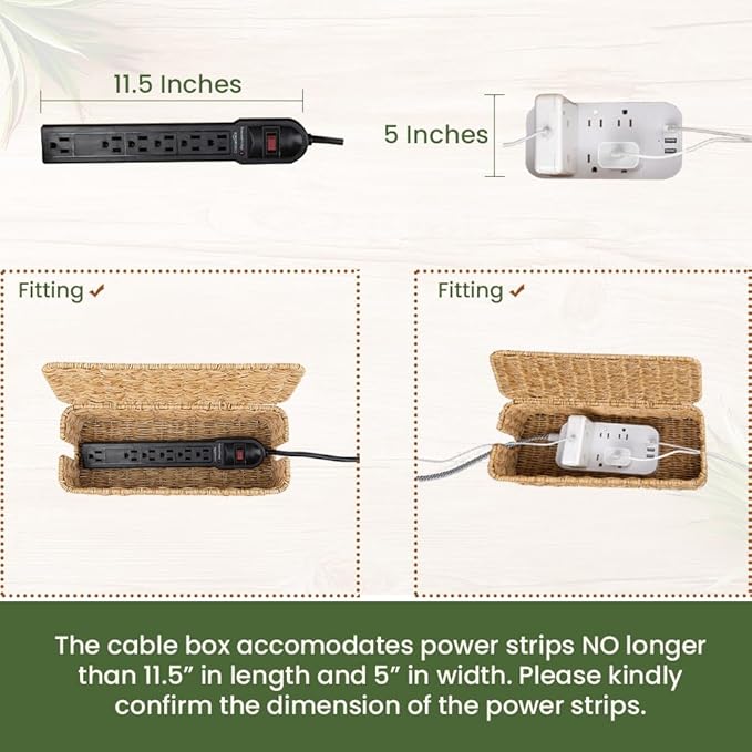 Cable Management Box, Handmade Rattan Cable Organizer, 2 Open Slots Cords Hider - Image 3