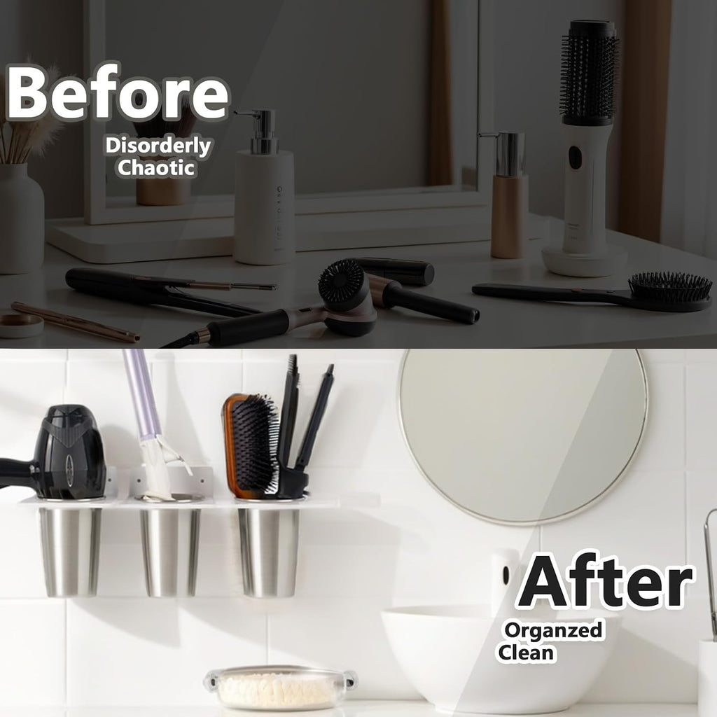 Hair Tool Organizer Wall Mount Blow Dryer Holder with Steel 4 Cups