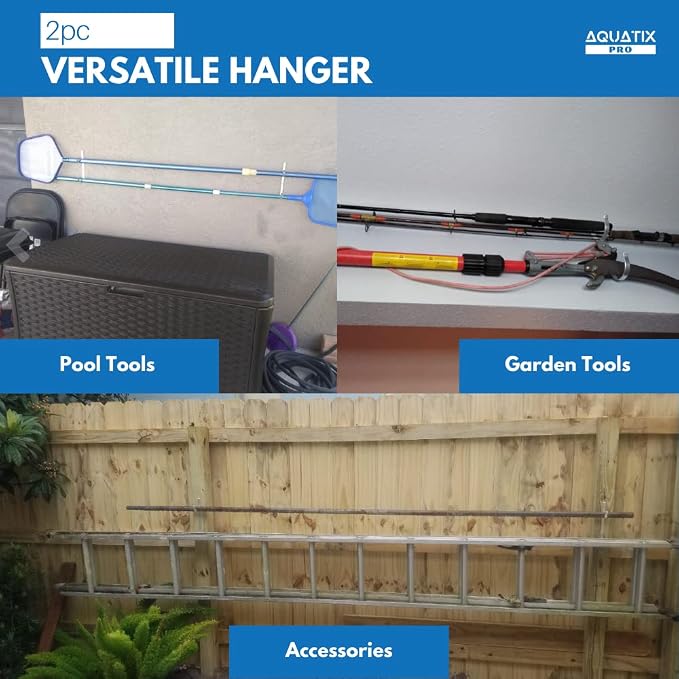 Aquatix Pro Pool Pole Hanger Premium 2pc Aluminium Holder Set, Ideal Hooks - Image 5