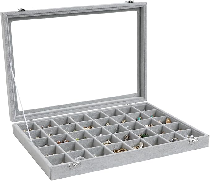Wudygirl Jewelry Organizer Velvet Jewelry Box 40 Grid Earring Holder Organizer by Wudygirl