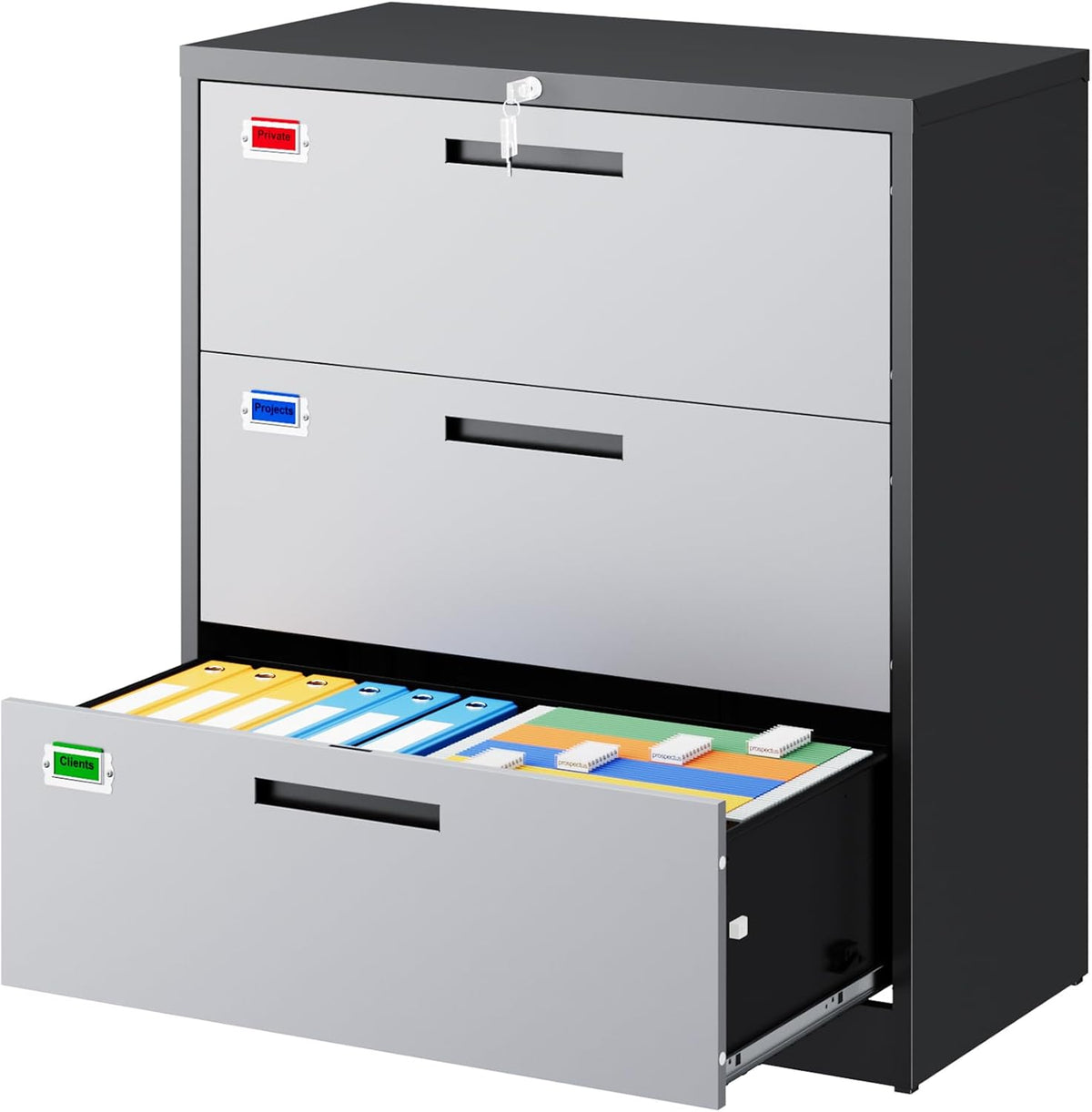 3 Drawer File Cabinet, Lateral Filing Cabinets for Home Office, Office