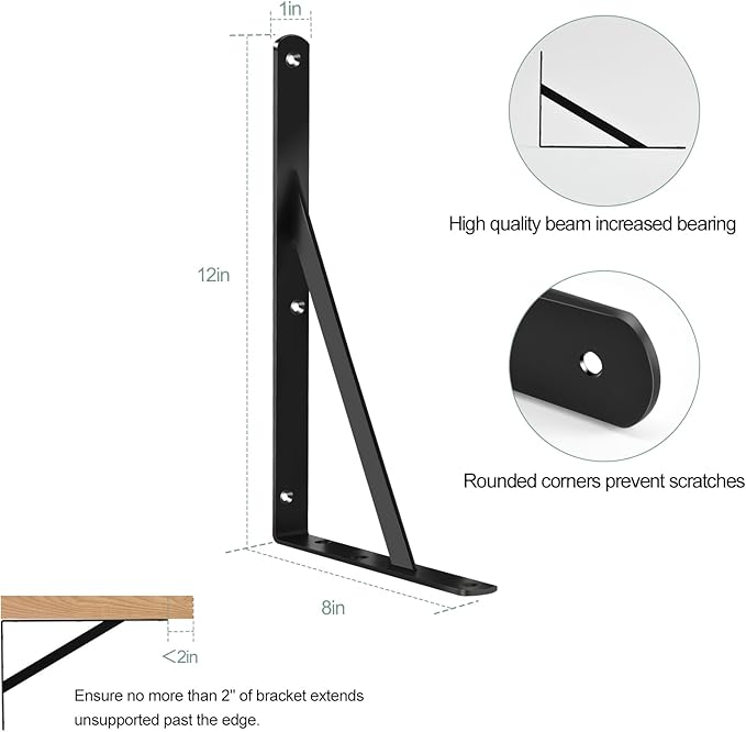 16 Pack L12 x H 8" Black Heavy Duty Shelf Brackets - Image 2