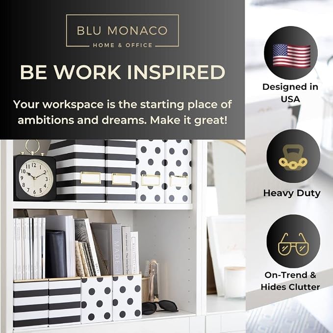 BLU MONACO Set of 4 Magazine File Boxes | 2 Black & White Stripes + 2 Polka - Image 2