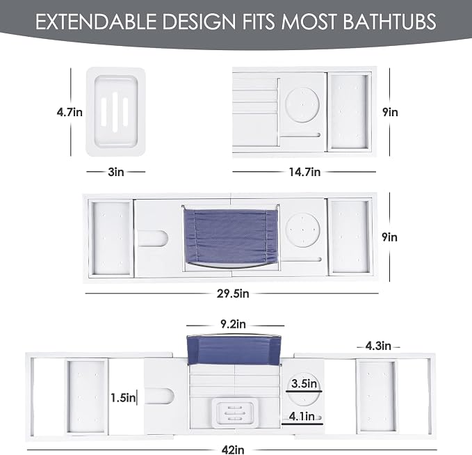 Foldable Bathtub Caddy Tray, Bamboo Bath Tub Tray Table - Image 6