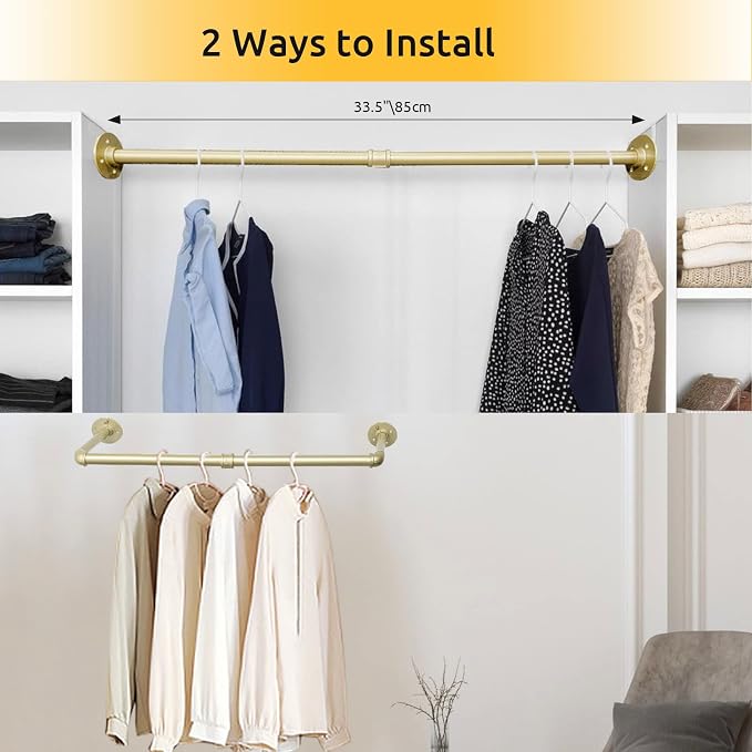 36 inch Gold Industrial Pipe Clothes Rack, Pipe Garment Rack Hanging Rod Bar - Image 6