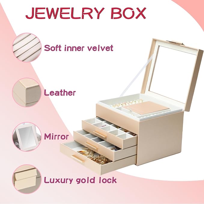 BOOVO Clear Lid Jewelry Box, 4 Layers Jewelry Organizer Large Jewelry Storage - Image 4