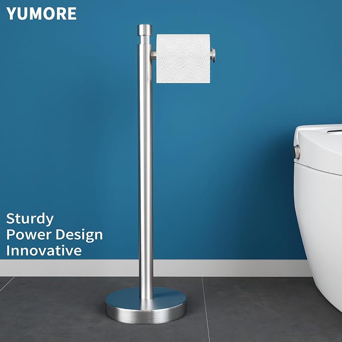 YUMORE Toilet Paper Holder Stand Freestanding, Weighted and Sturdy Brushed - Image 2