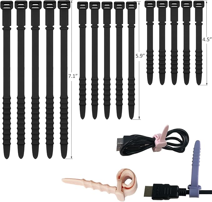 Silicone Zip Ties, Reusable Zip Ties, Rubber Cable Ties Straps by GELIAL