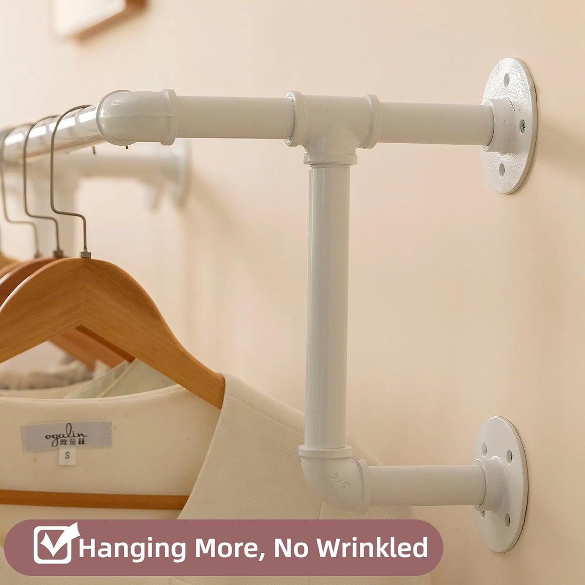 Industrial Pipe Clothing Rack, Hanging Clothes Rod, Wall Garment Rack