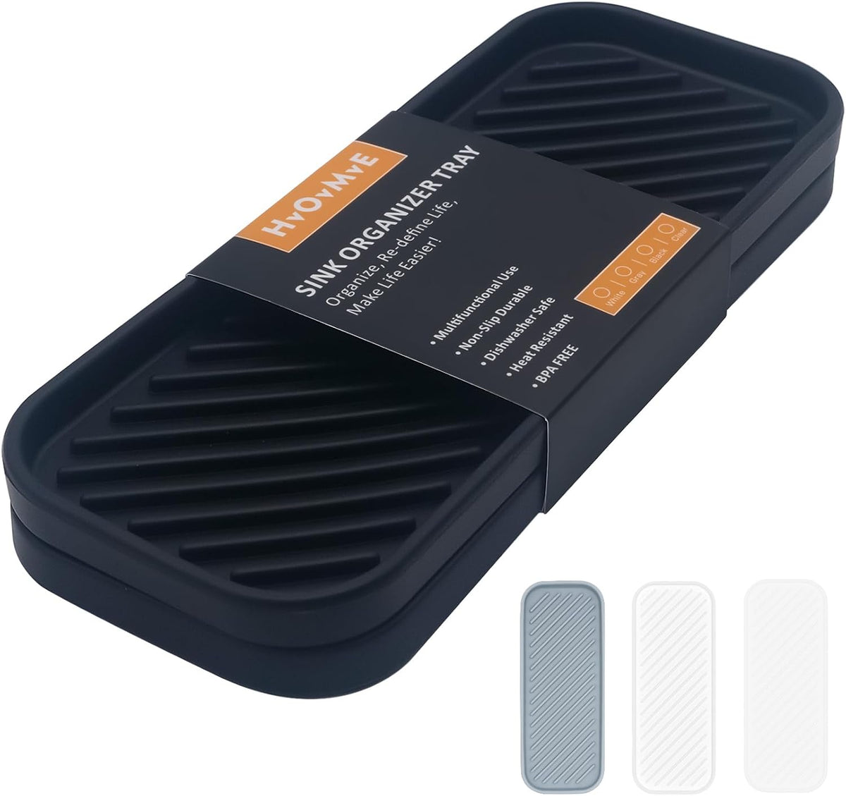Silicone Organizer Tray, Soap and Sponge Holder for Kitchen Sink