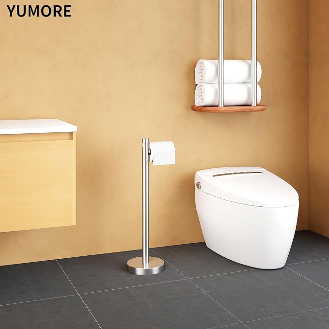 YUMORE Toilet Paper Holder Stand Freestanding, Weighted and Sturdy Brushed - Image 6