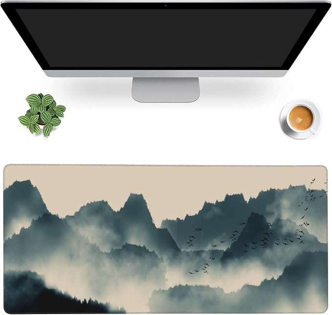 Gaming Mouse Mat Ink and Water Landscape Painting Large Mouse Pad Extended by MIOAOSRT