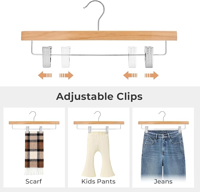HOUSE DAY Premium Wooden Pants Hangers 50 Pack, Solid Lotus Wood Skirt Hangers - Image 7