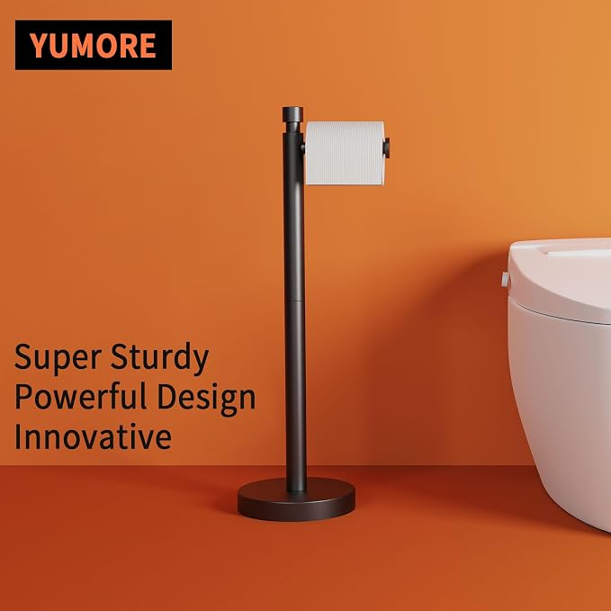 YUMORE Toilet Paper Holder Stand Freestanding, Weighted and Sturdy Matte Black - Image 2