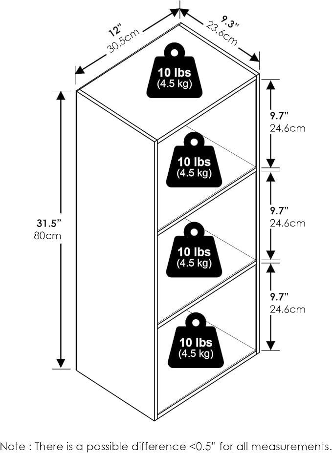 Furinno LUDER Book Shelf, 3-Cube Bookshelf, 9.3" x 12" x 31.5", - Image 3