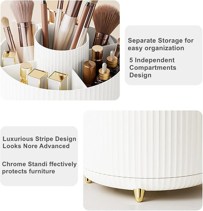 360 Degree Rotating Makeup Brush Holder Organizer Detachable Design 5 Slot Make - Image 4