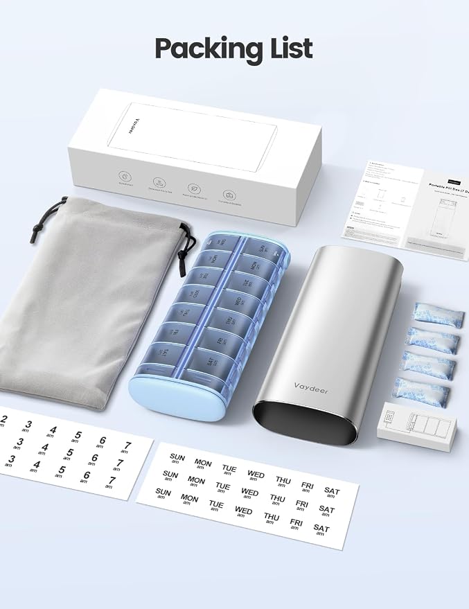 Vaydeer 7 Day Weekly Pill Organizer 2 Times a Day, Metal Am Pm Travel Pill Case - Image 8