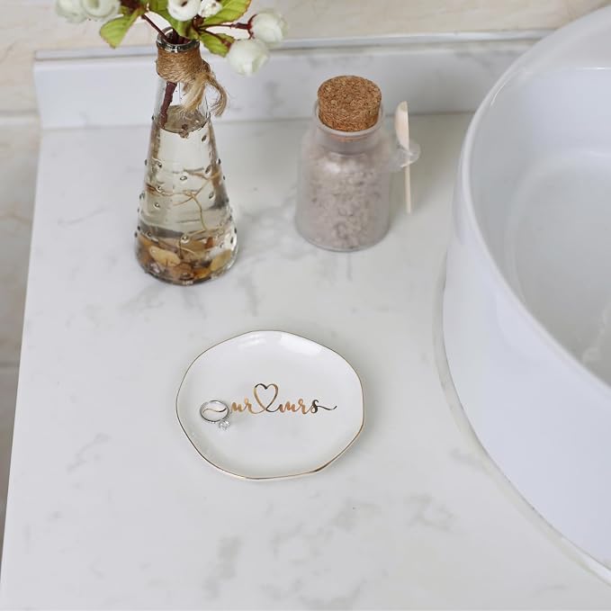 Mr.& Mrs Wedding Ring Dish-Jewelry Dish Tray-Ceramic White - Image 2