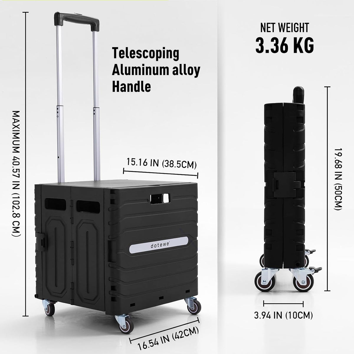Folding Utility Cart Black Portable Rolling Crate Handcart Foldable