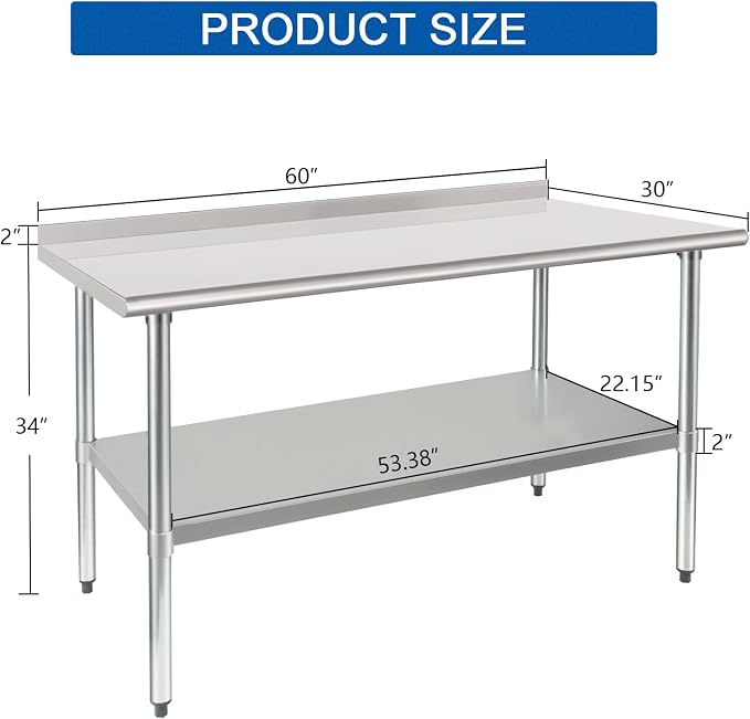 HARDURA Stainless Steel Prep & Work Table 30 x 60 Inches NSF Heavy Duty - Image 2