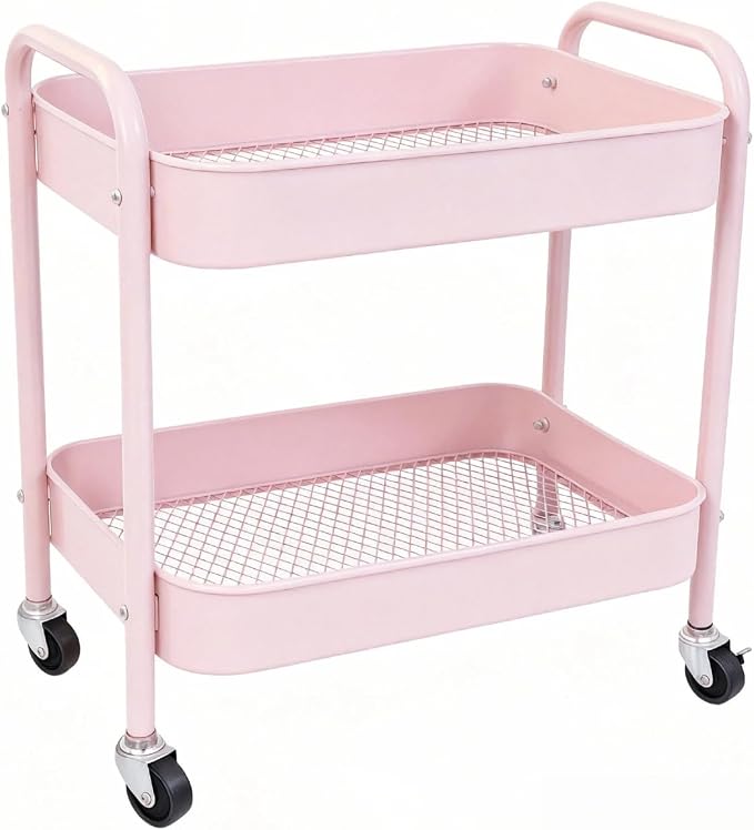 2 Tier Rolling Cart Metal with Wheels Under Desk Storage Cart by Ufriandz