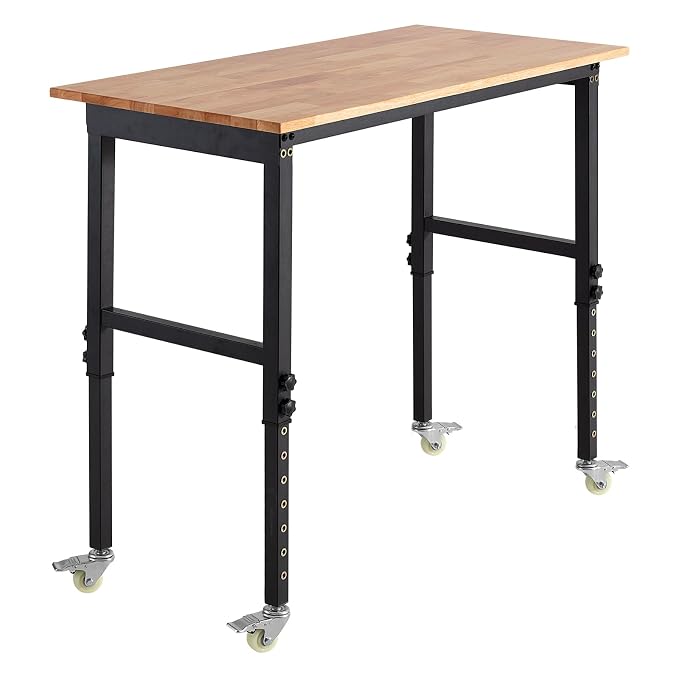 VEVOR Adjustable Workbench on Wheels, 1500 lbs Capacity, 48 x 24 Inch Oak Wood - Image 9