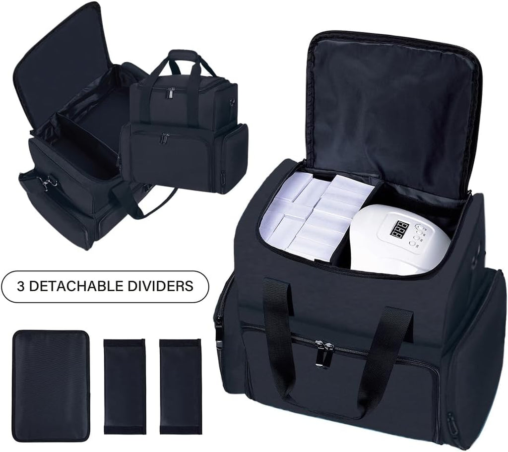 Large Makeup Bag with 3 Removable Case and 2 Removable Dividers,Black