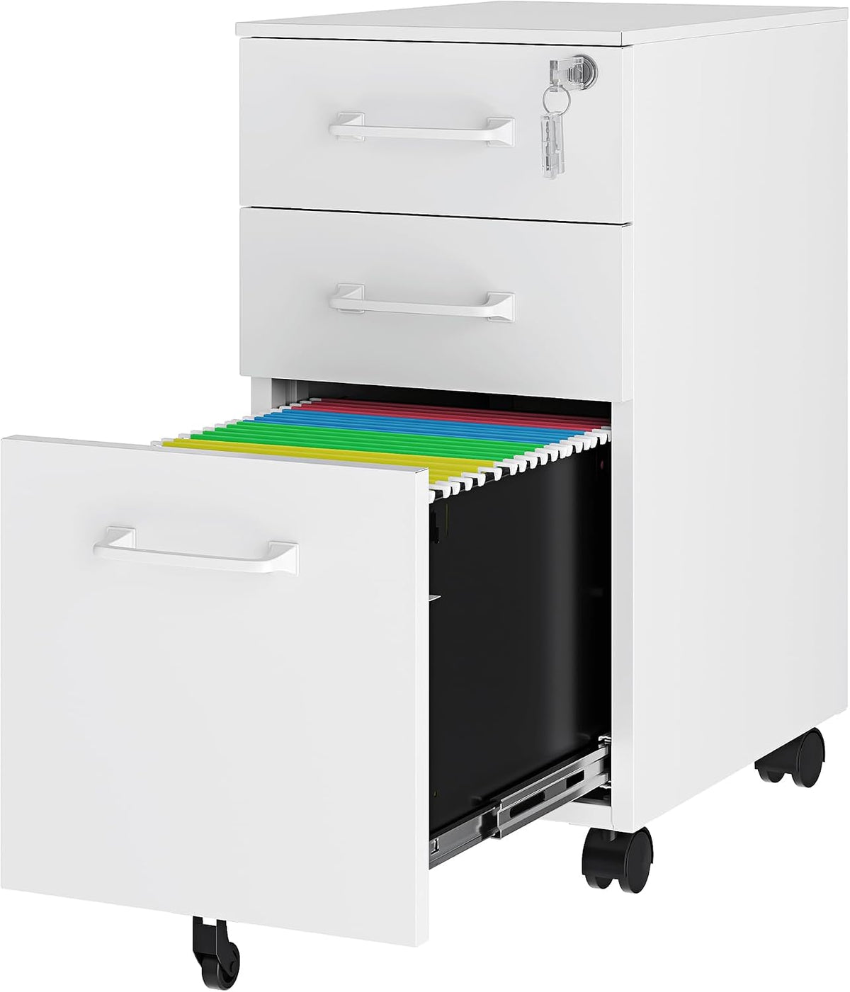 3 Drawer Slim File Cabinet, Mobile File Cabinet with Lock for Home