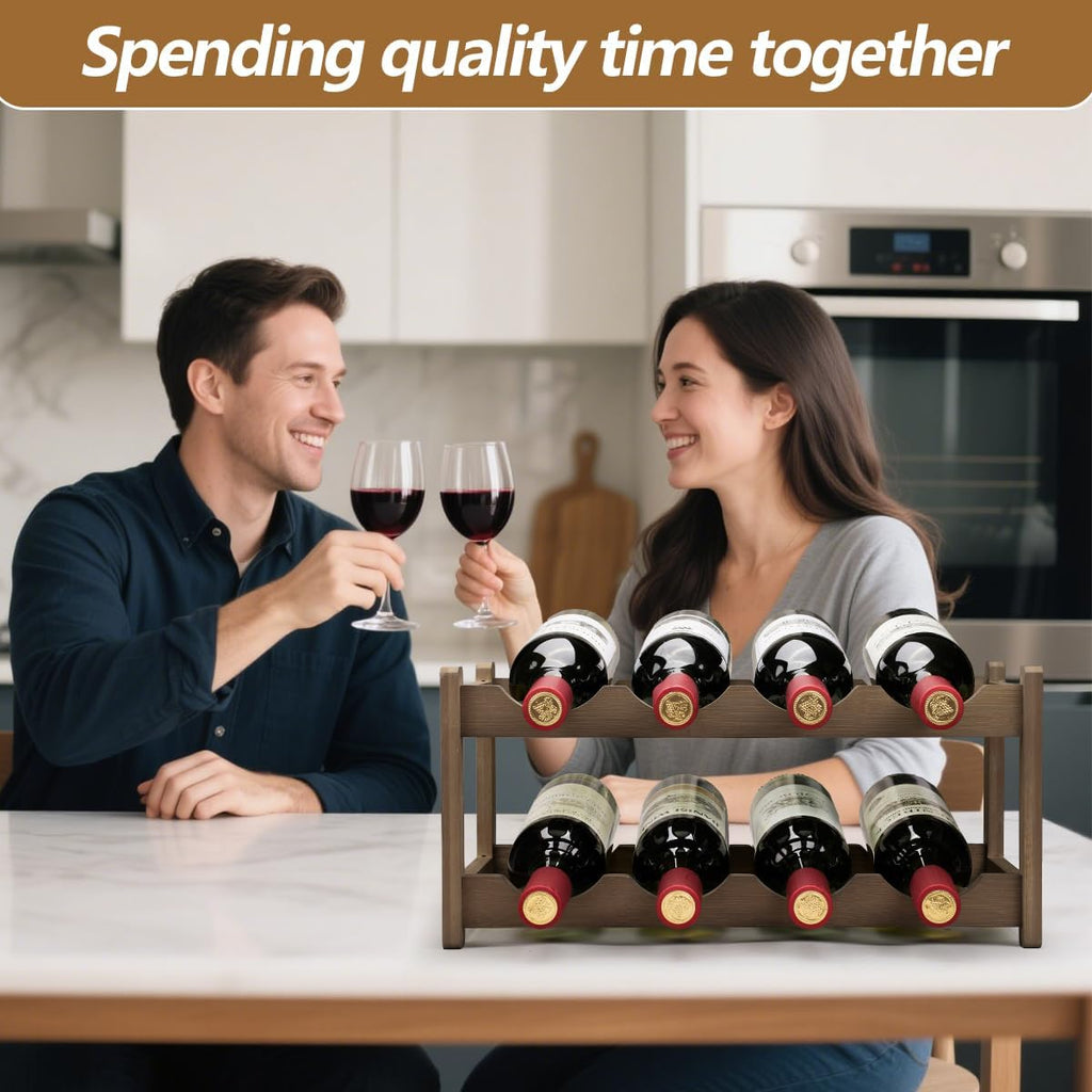 Wine Rack 8 Bottle 2-Tier Eco-Friendly Bamboo Wine Storage