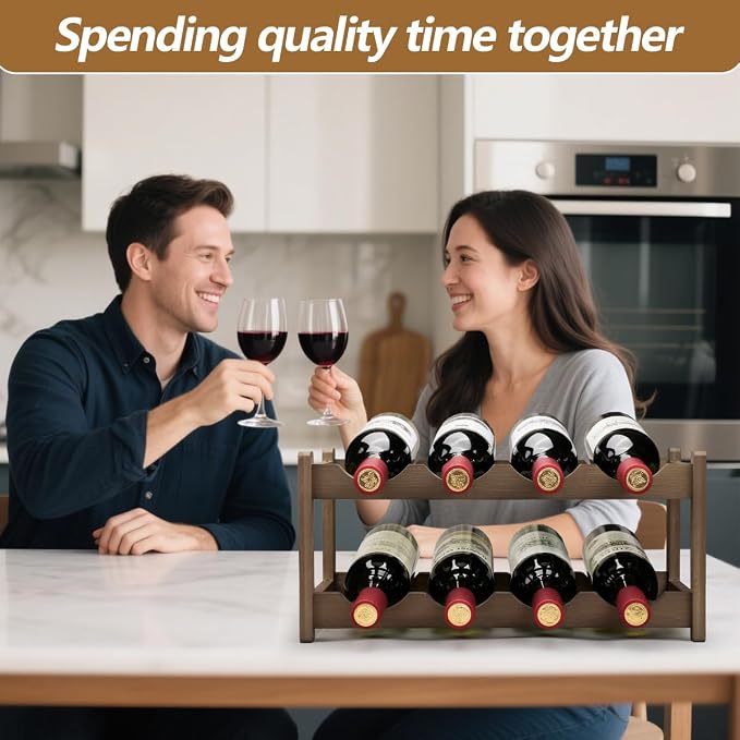 Wine Rack 8 Bottle 2-Tier Eco-Friendly Bamboo Wine Storage Easy-Assembly - Image 6