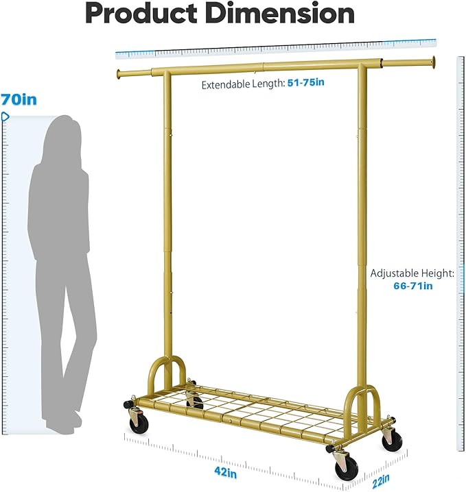 HOKEEPER Clothing Rack Gold Clothes Rack Heavy Duty Garment Rack - Image 6