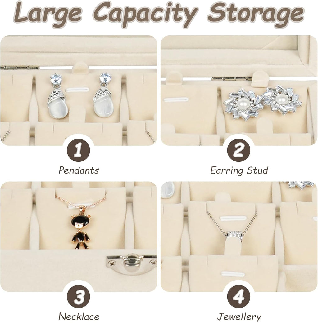 Jewelry Box Necklaces Organizer Beige 12 Slots, Pendants Display for