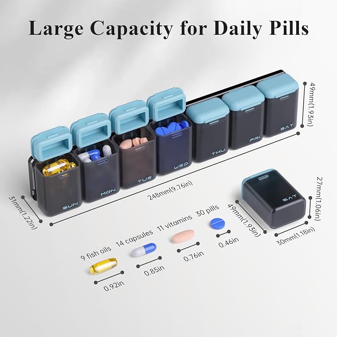 Weekly Pill Organizer Magnetic, Removable Pill Box 7 Day 1 Time a Day, Large - Image 3