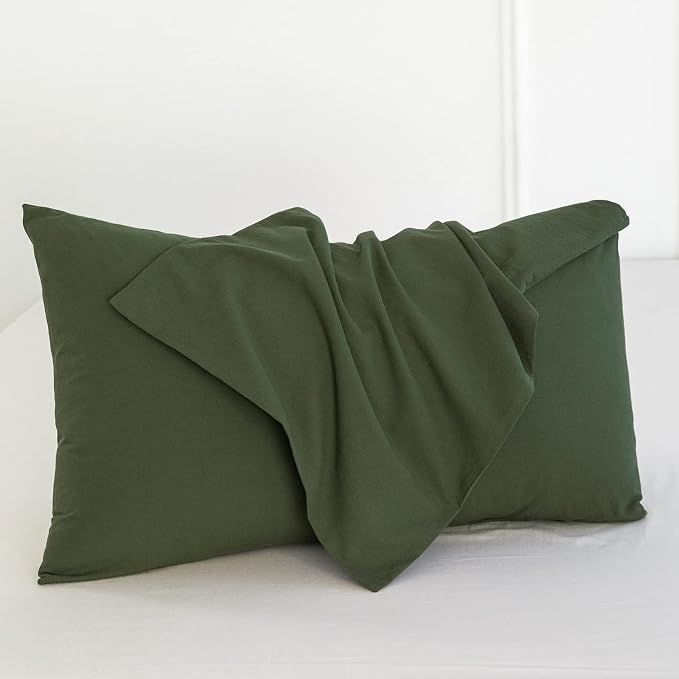 MooMee Bedding Pillowcases Pack of 2 100% Washed Cotton Linen Like Textured - Image 2