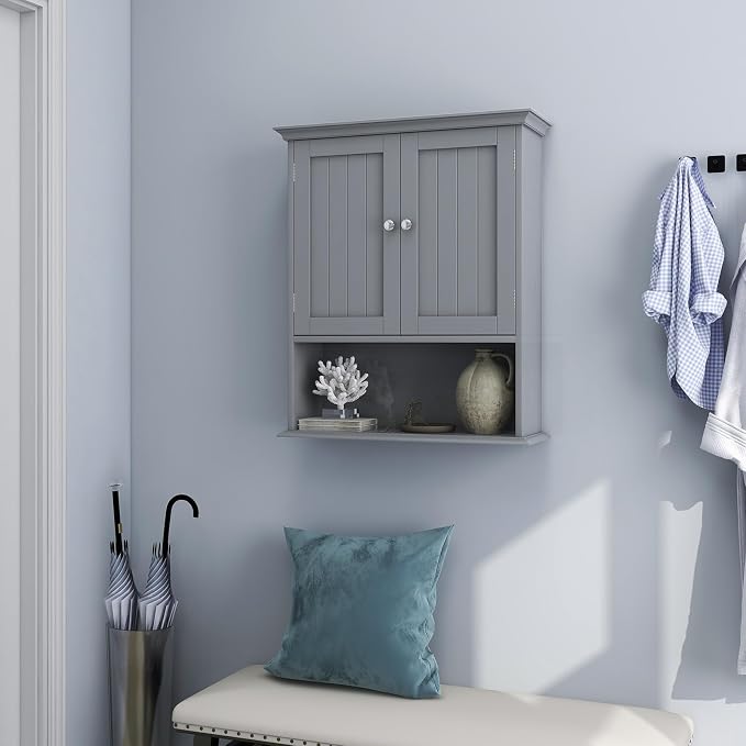 Tangkula Bathroom Wall Cabinet, Wooden Hanging Cabinet - Image 5
