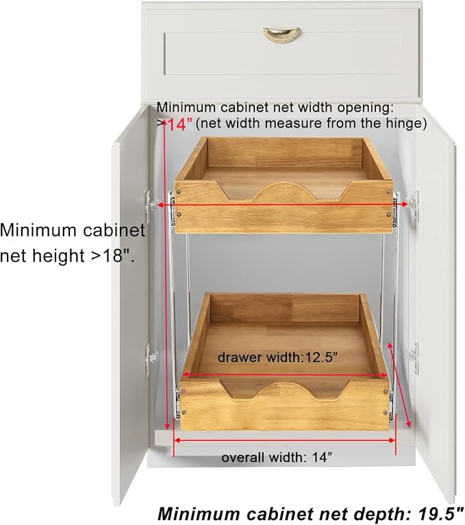 DINDON 2 Tier Pull Out Cabinet Organizer Slide Out Wood Drawer, Two Tier - Image 3