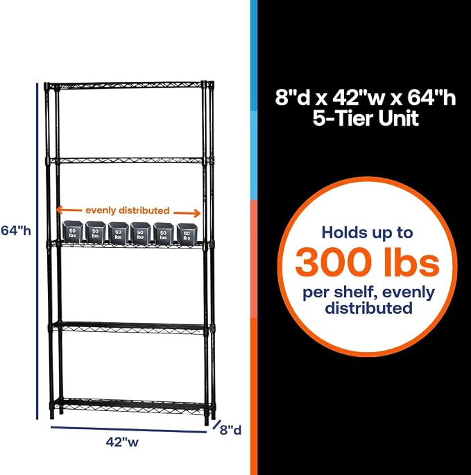 Shelving Inc. 8" d x 42" w x 64" h Black Wire Shelving - Image 2