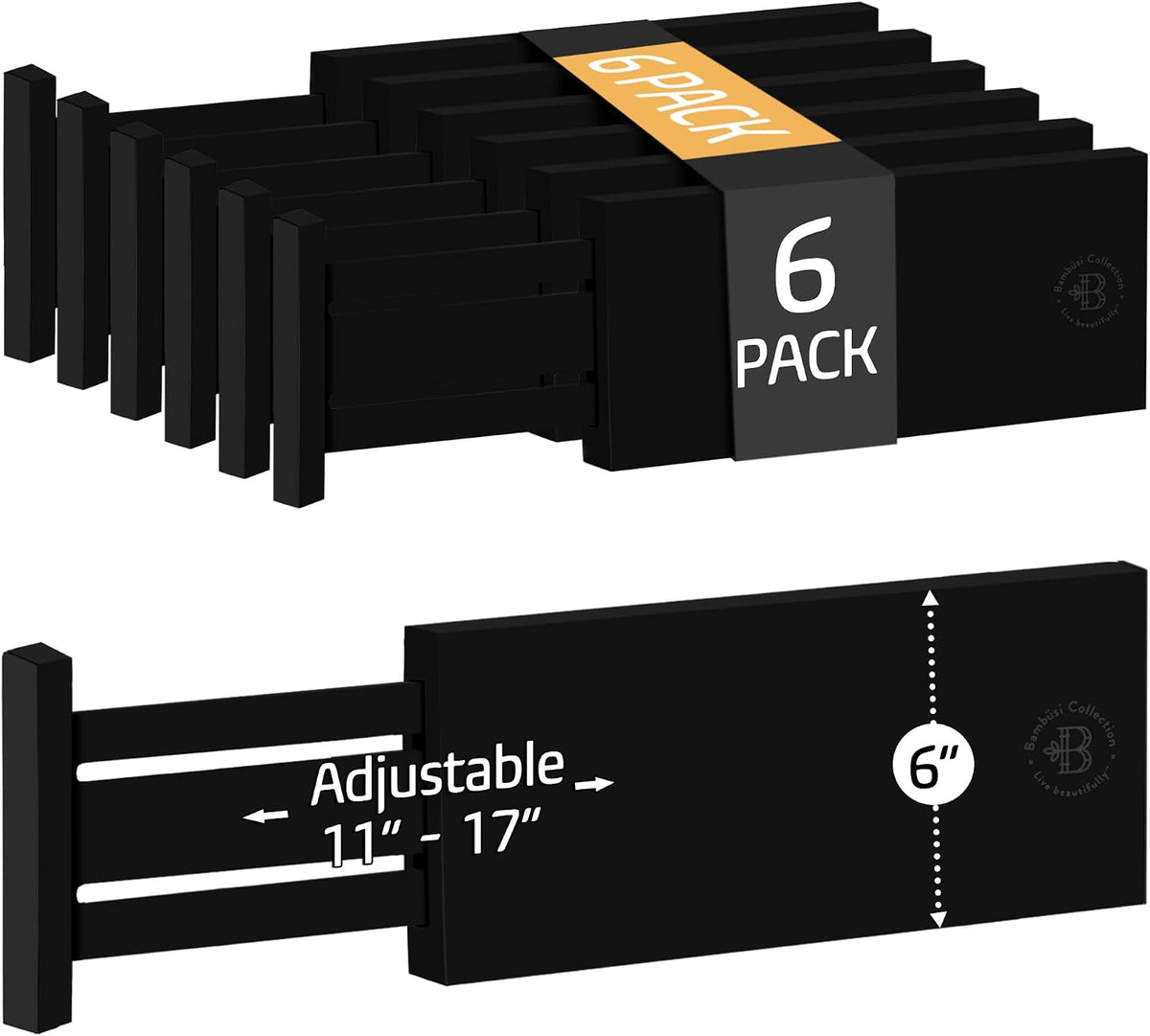 6 Pack Black Drawer Dividers - 6 Inch High for Deep Drawers