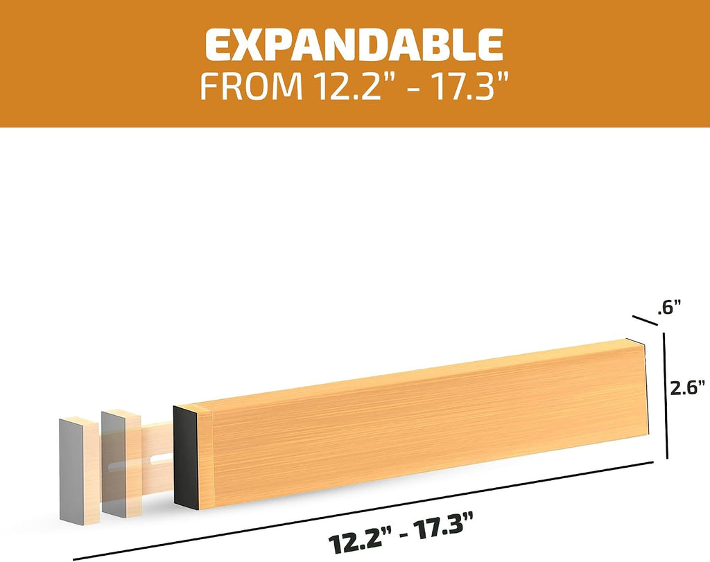 4-Pack Bamboo Drawer Dividers - 2.6 Inches High, Adjustable 12 to