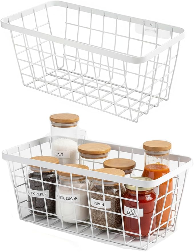 2 Set LeleCAT Hanging Wall Basket Organizer, Over the Cabinet Door Adhesive by LeleCAT