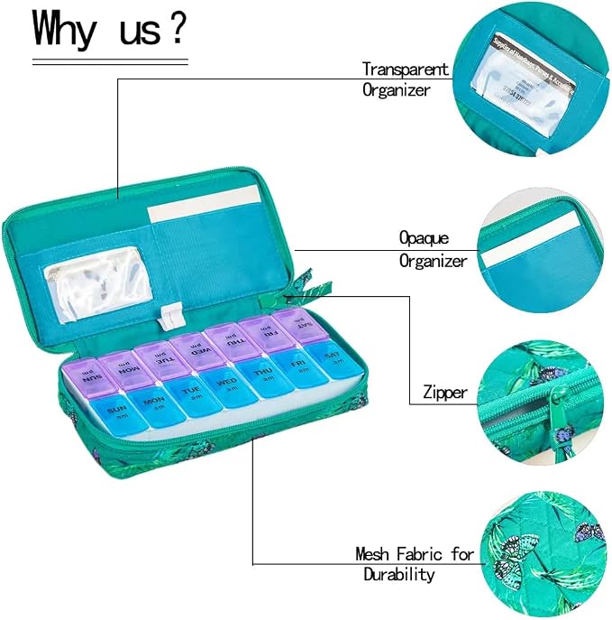 Weekly 7 Day Pill Organizer Case 2 Times a Day, Large Portable Pill Box 7 Day - Image 3