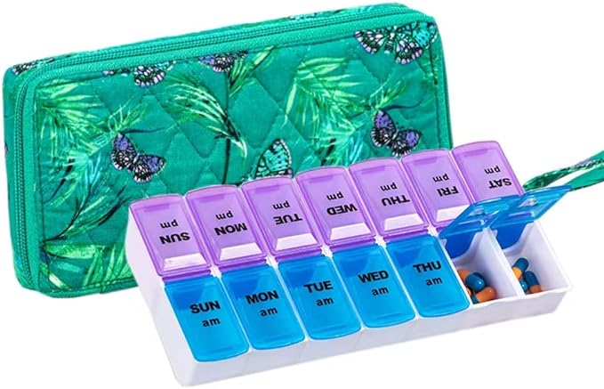 Weekly 7 Day Pill Organizer Case 2 Times a Day, Large Portable Pill Box 7 Day by zumd