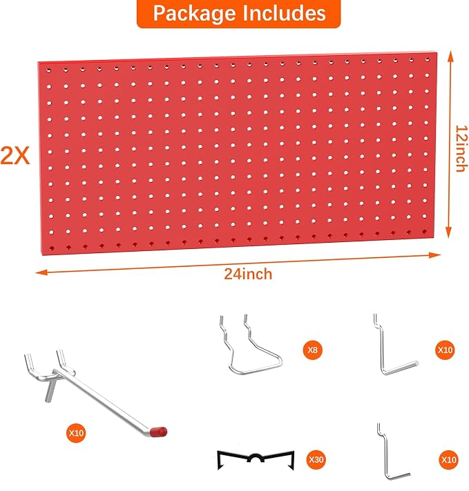 TORACK Metal Pegboard Wall Organizer 24" x 24" or 12" x 48" - Image 4